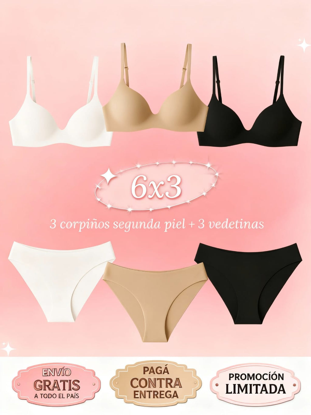 PROMO 6X3 - 3 Corpiños + 3 Bombachas